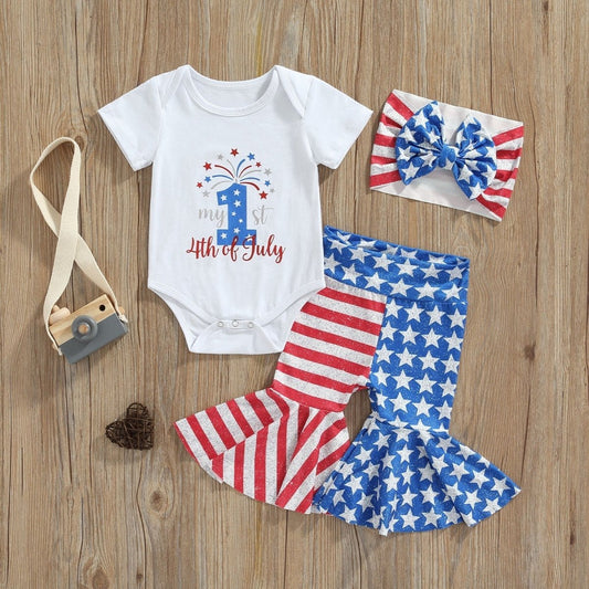 My 1st 4th of July Bell Bottoms Outfit - Wearebambino - White/Red/Blue - 0 - 3 M - My 1st 4th of July Bell Bottoms Outfit