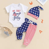 My First 4th of July Stars & Stripes Outfit - Wearebambino - White / Red / Blue - 0 - 3 M - My First 4th of July Stars & Stripes Outfit