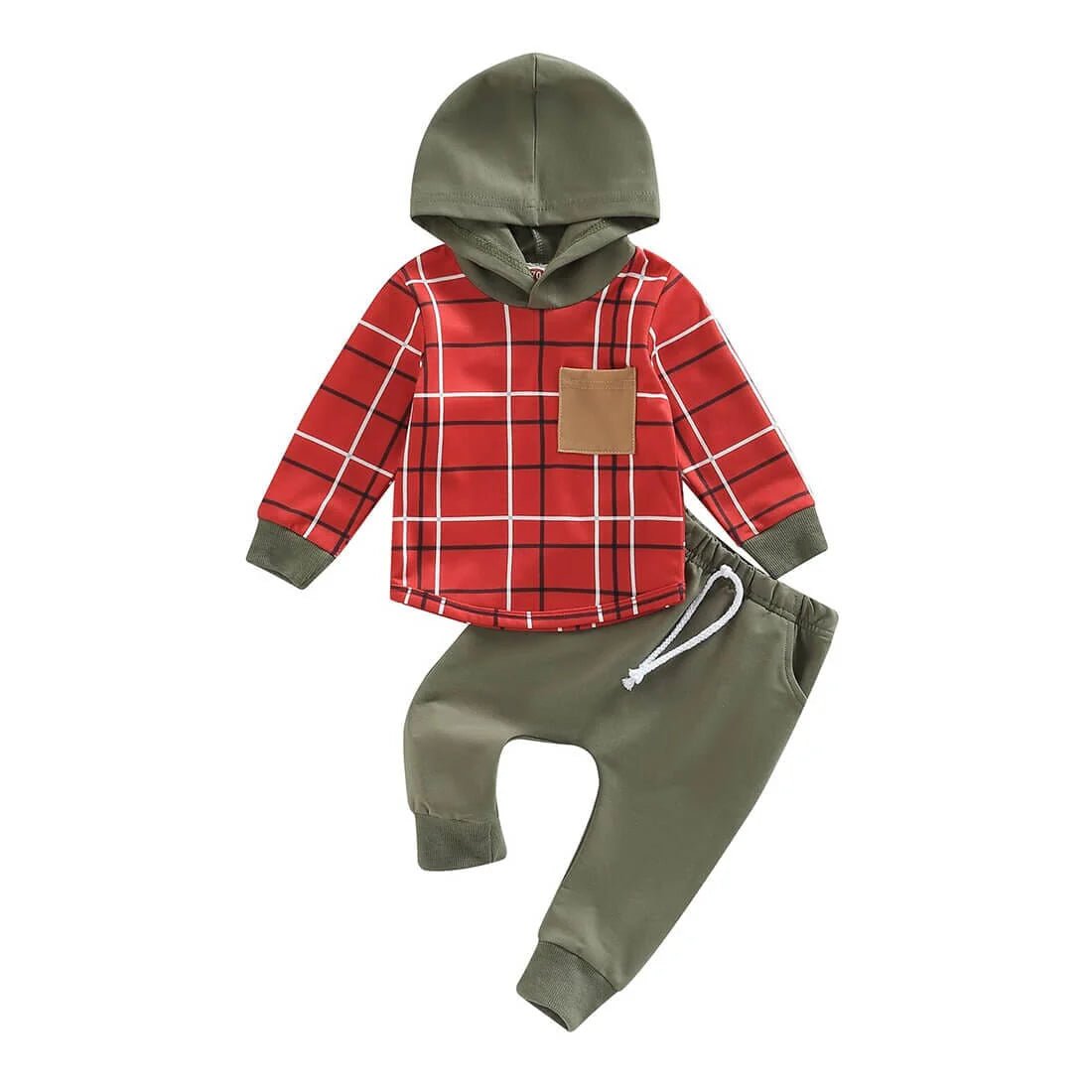 Olive Plaid Hoodie Baby Set - Wearebambino - 3 - 6 M - Olive Plaid Hoodie Baby Set