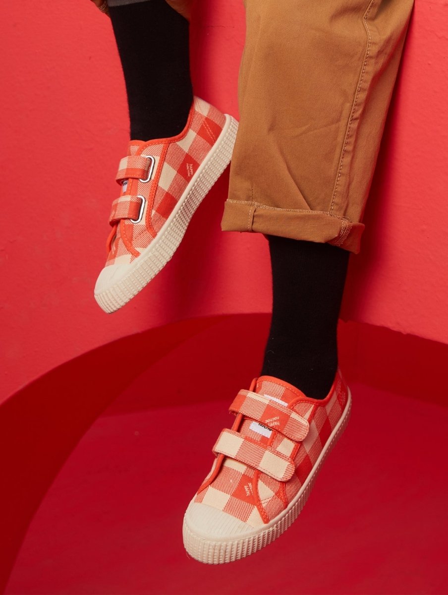 Orange Grid Canvas Shoes - Wearebambino - orange - US 6C | EU 22 - Orange Grid Canvas Shoes