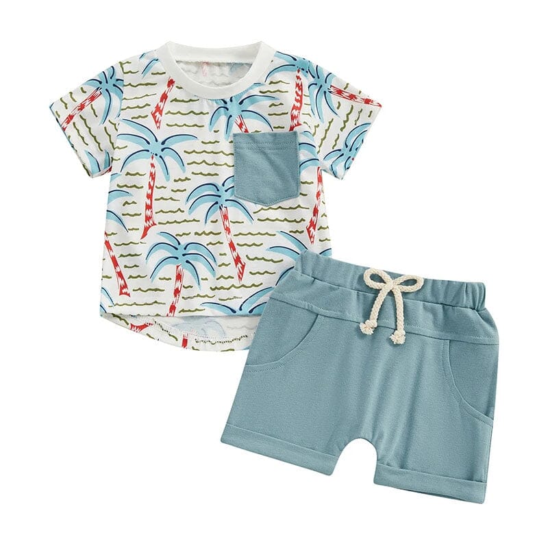 Palm Trees Solid Shorts Baby Set - Wearebambino - 3 - 6 M - Palm Trees Solid Shorts Baby Set