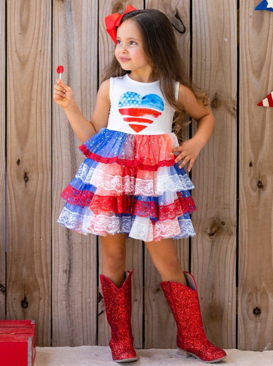 Patriotic Lace - Tiered Tutu Dress for Girls - Wearebambino - White - 3T - Patriotic Lace - Tiered Tutu Dress for Girls