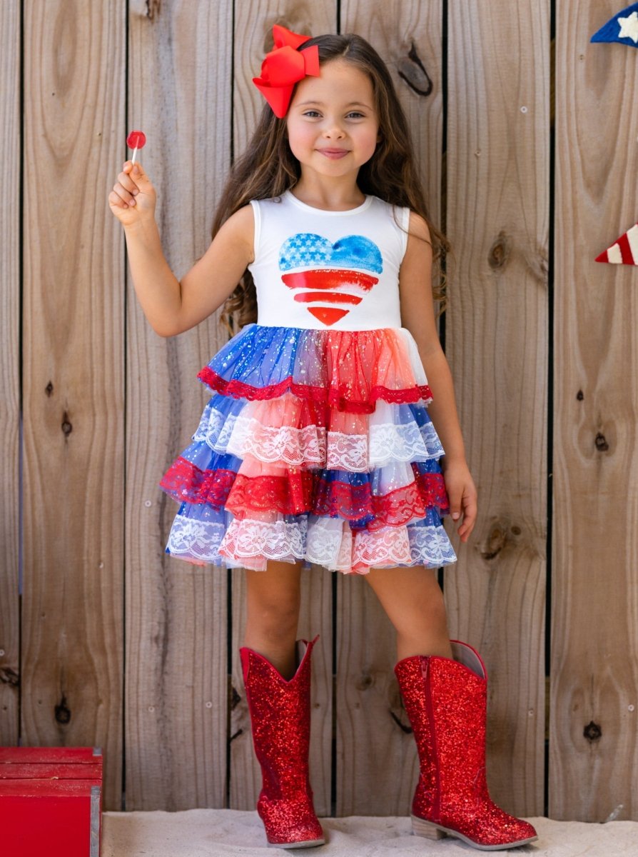 Patriotic Lace - Tiered Tutu Dress for Girls - Wearebambino - White - 3T - Patriotic Lace - Tiered Tutu Dress for Girls