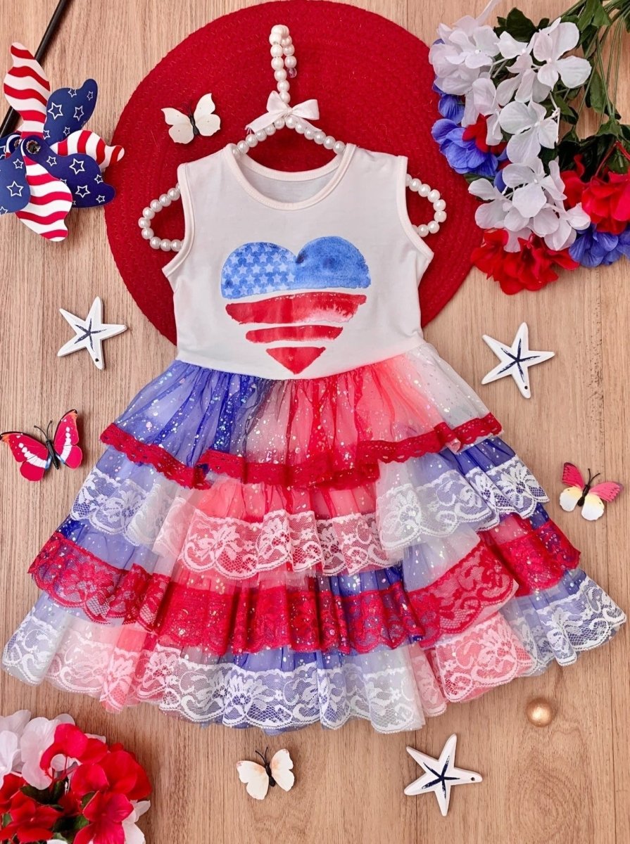 Patriotic Lace - Tiered Tutu Dress for Girls - Wearebambino - White - 3T - Patriotic Lace - Tiered Tutu Dress for Girls