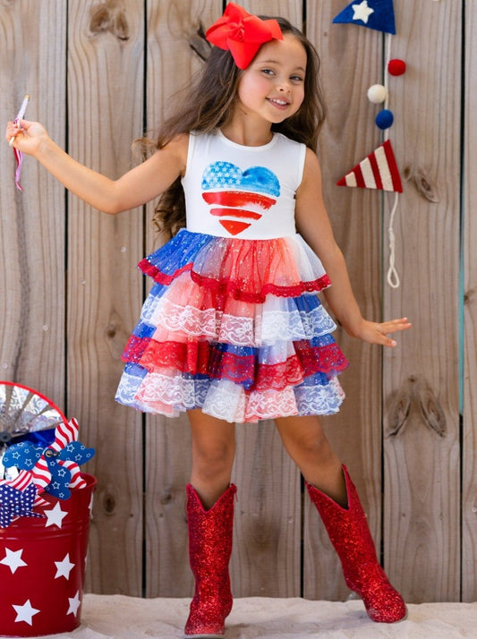 Patriotic Lace - Tiered Tutu Dress for Girls - Wearebambino - White - 3T - Patriotic Lace - Tiered Tutu Dress for Girls