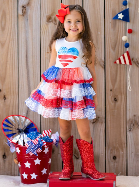 Patriotic Lace - Tiered Tutu Dress for Girls - Wearebambino - White - 3T - Patriotic Lace - Tiered Tutu Dress for Girls