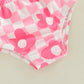 Pink Floral Checkered Baby Swimsuit - Wearebambino - 6 - 9 M - Pink Floral Checkered Baby Swimsuit