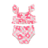 Pink Floral Checkered Baby Swimsuit - Wearebambino - 6 - 9 M - Pink Floral Checkered Baby Swimsuit