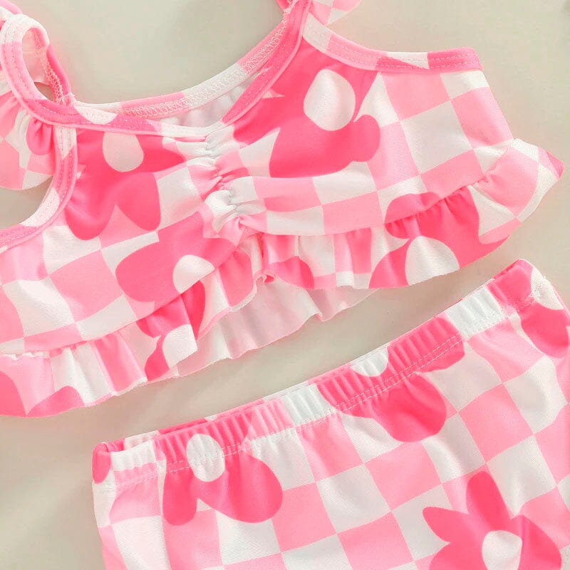 Pink Floral Checkered Baby Swimsuit - Wearebambino - 6 - 9 M - Pink Floral Checkered Baby Swimsuit