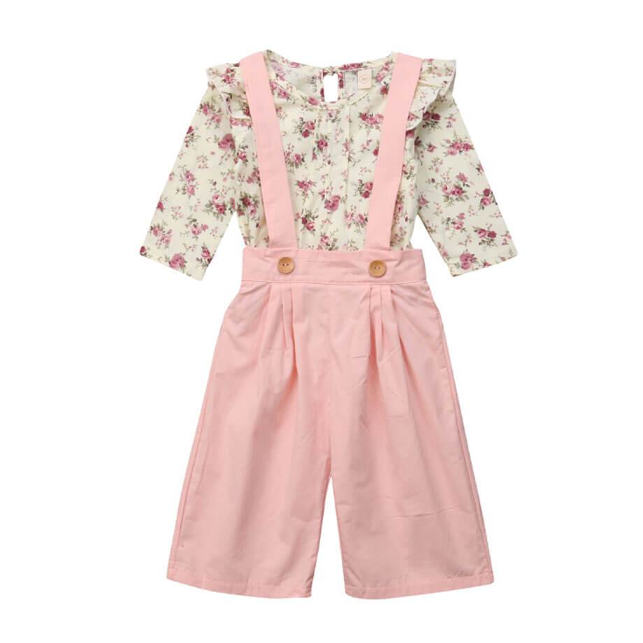 Pink Floral Suspender Toddler Set - Wearebambino - 9 - 12 M - Pink Floral Suspender Toddler Set