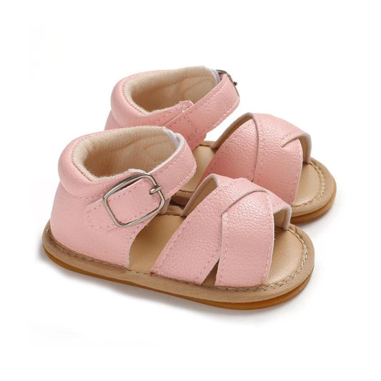 Pink Leather Crossover Baby Sandals - Wearebambino - 3 - Pink Leather Crossover Baby Sandals