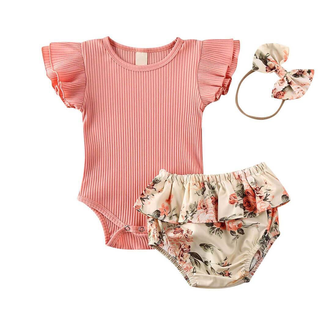 Pink Ribbed Floral Baby Set - Wearebambino - 0 - 3 M - Pink Ribbed Floral Baby Set