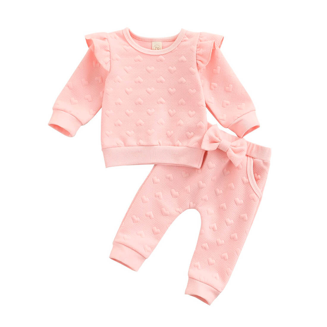 Pink Ruffled Hearts Baby Set - Wearebambino - 0 - 3 M - Pink Ruffled Hearts Baby Set