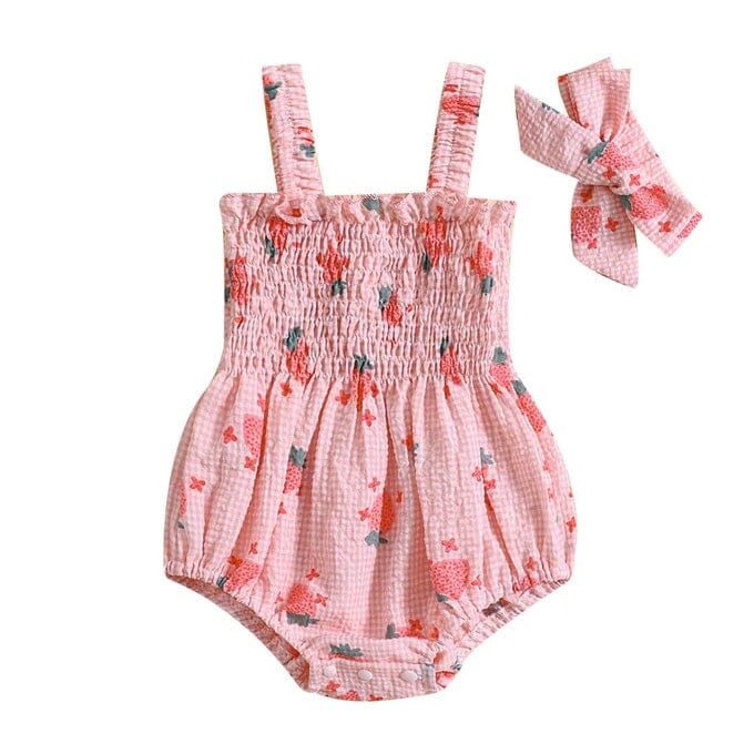 Pink Strawberry Plaid Baby Romper - Wearebambino - 0 - 3 M - Pink Strawberry Plaid Baby Romper