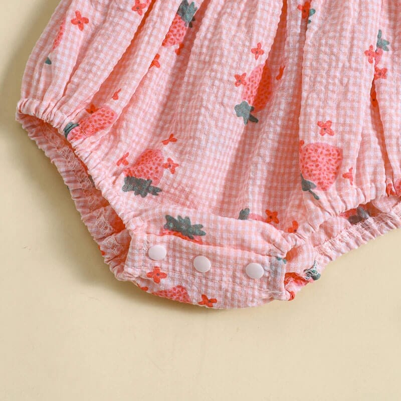 Pink Strawberry Plaid Baby Romper - Wearebambino - 0 - 3 M - Pink Strawberry Plaid Baby Romper