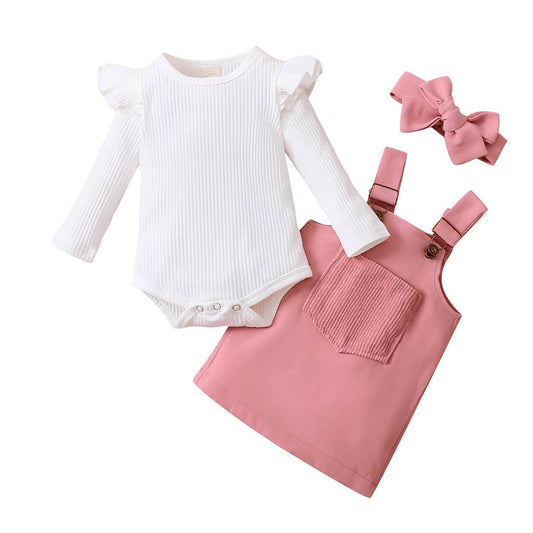 Pink Suspender Skirt Baby Set - Wearebambino - 0 - 3 M - Pink Suspender Skirt Baby Set