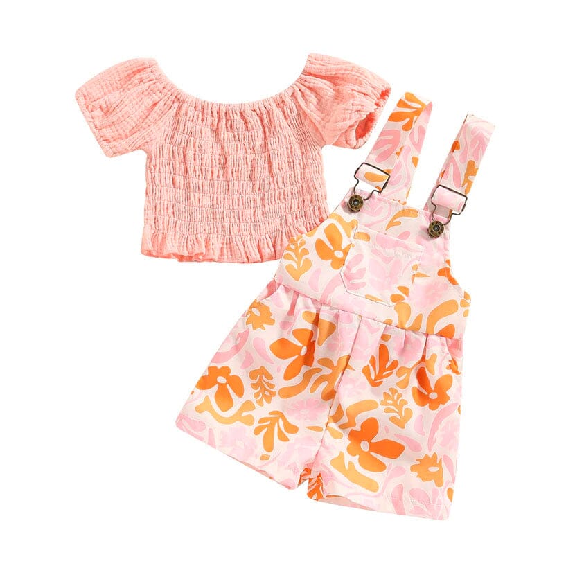 Pink Top Floral Suspender Toddler Set - Wearebambino - 9 - 12 M - Pink Top Floral Suspender Toddler Set