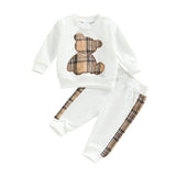 Plaid Bear Sweatshirt Baby Set - Wearebambino - 0 - 3 M - Plaid Bear Sweatshirt Baby Set