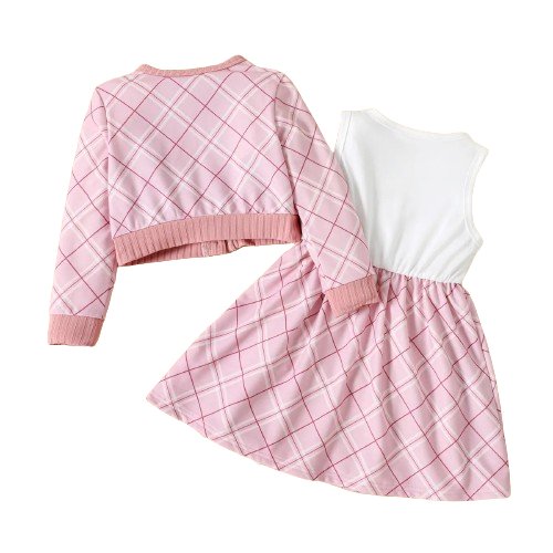 Plaid Coat & Dress Set - Wearebambino - Pink - 2Y (90cm - 35.5in) - Plaid Coat & Dress Set