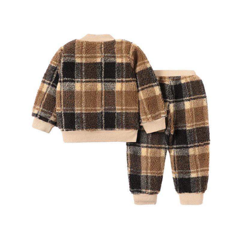 Plaid Cozy Pullover Set - Wearebambino - Army green - 18 - 24 M - Plaid Cozy Pullover Set