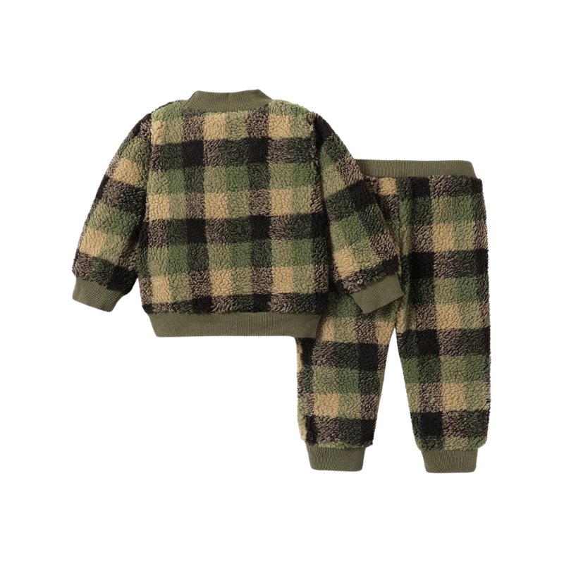 Plaid Cozy Pullover Set - Wearebambino - Army green - 18 - 24 M - Plaid Cozy Pullover Set