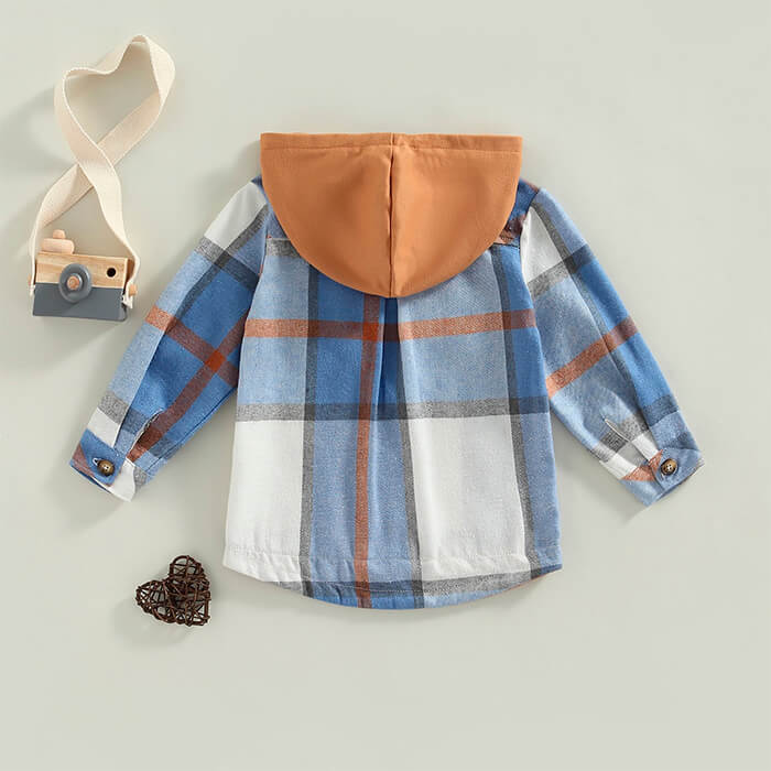 Plaid Hooded Toddler Shirt - Wearebambino - Blue - 2T - Plaid Hooded Toddler Shirt