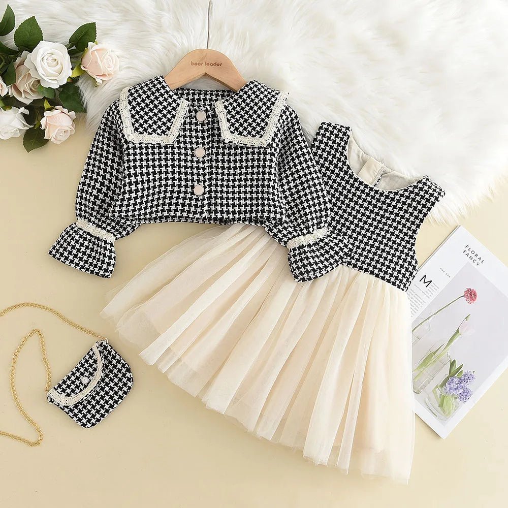 Plaid Vest Dress & Retro Outwear Coat Set - Wearebambino - Blue - 2T - Plaid Vest Dress & Retro Outwear Coat Set