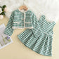 Plaid Vest Dress & Retro Outwear Coat Set - Wearebambino - Light Green - 2T - Plaid Vest Dress & Retro Outwear Coat Set