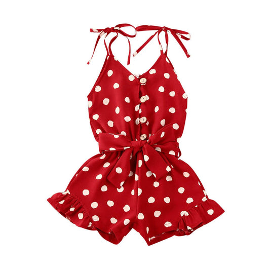 Polka Dot Straps Toddler Romper - Wearebambino - Red - 2T - Polka Dot Straps Toddler Romper