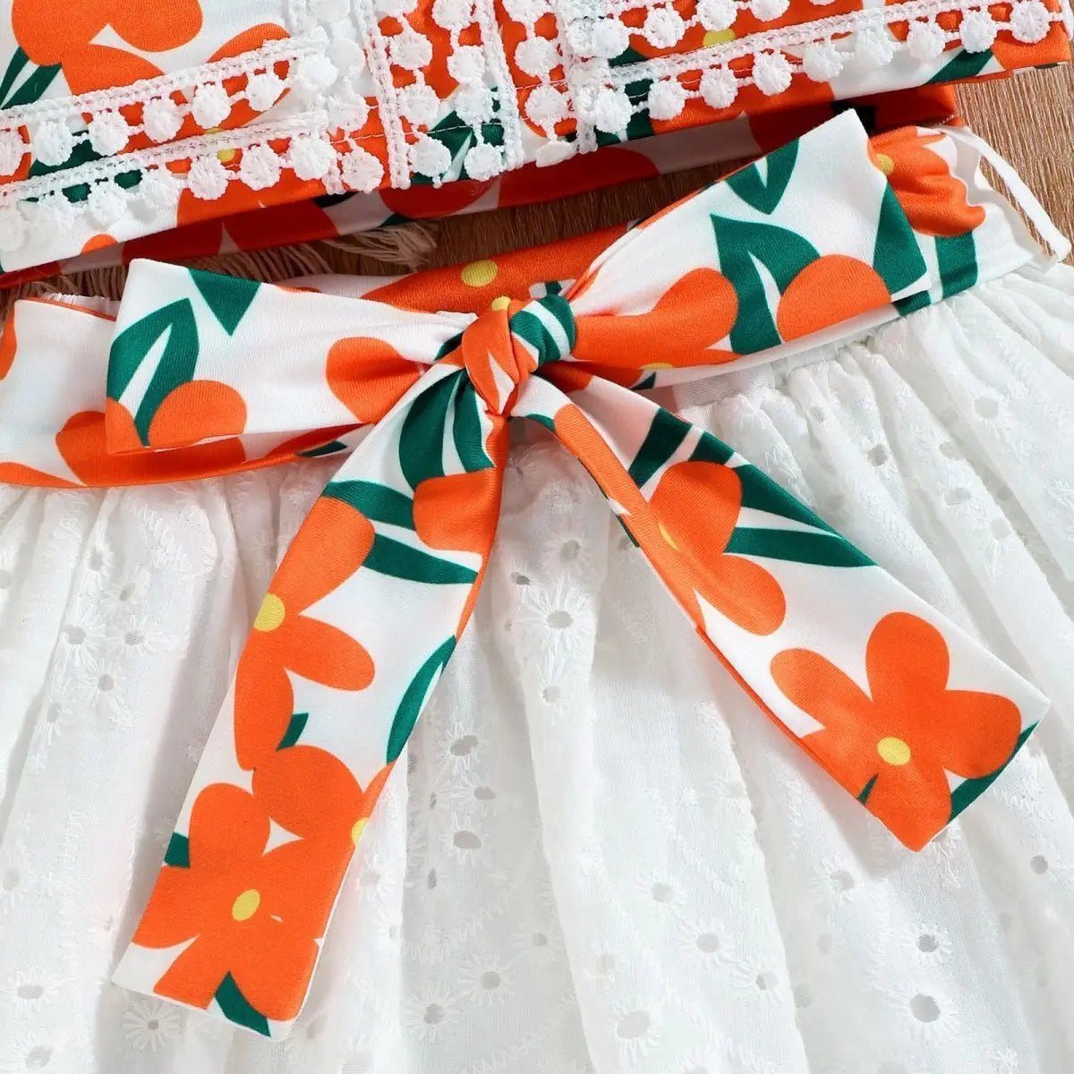 Princess Lace Hollow Half Skirt Sling Top Set - Wearebambino - Orange Flowers - 2T - Princess Lace Hollow Half Skirt Sling Top Set