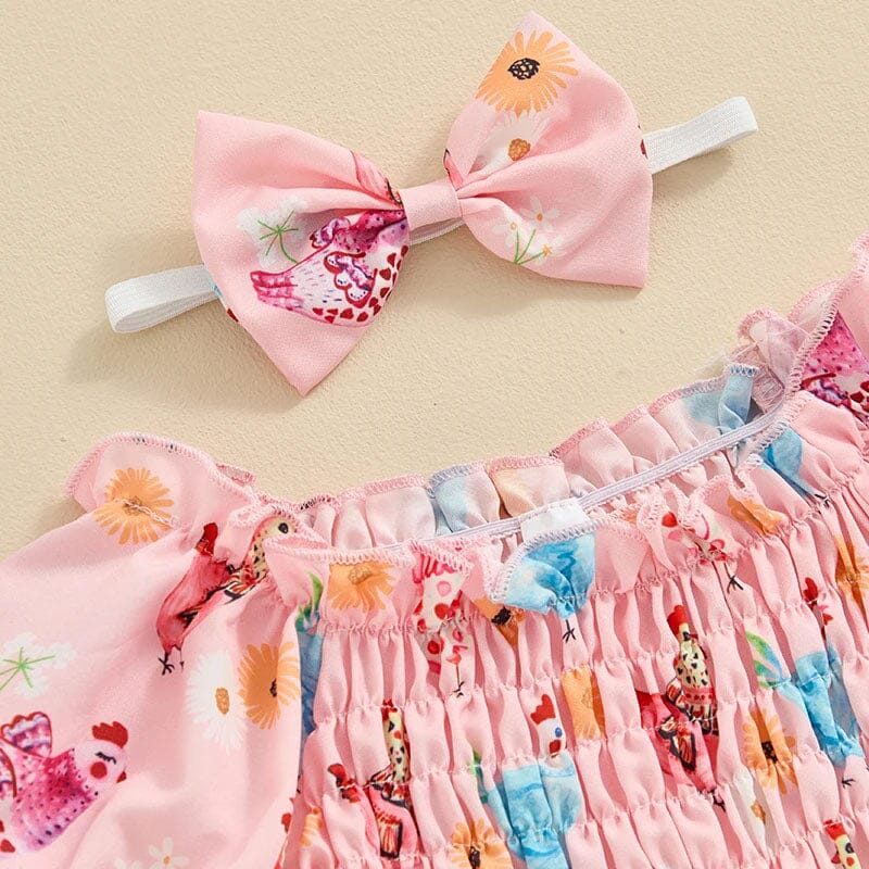 Puff Sleeve Floral Chicken Baby Romper - Wearebambino - 3 - 6 M - Puff Sleeve Floral Chicken Baby Romper