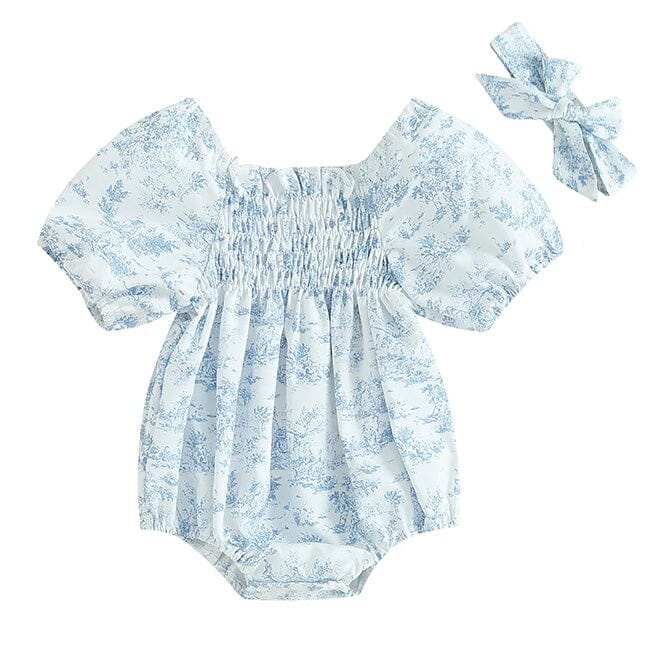 Puff Sleeve Ruched Baby Romper - Wearebambino - 0 - 3 M - Puff Sleeve Ruched Baby Romper