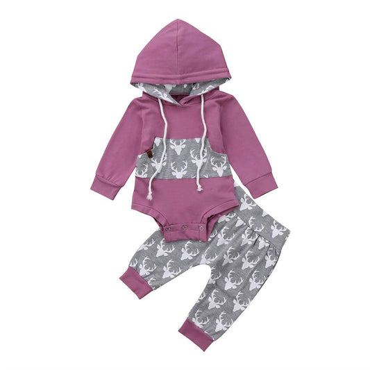 Purple Deer Hooded Baby Set - Wearebambino - 3 - 6 M - Purple Deer Hooded Baby Set