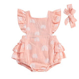 Rainbow Linen Ruffled Baby Romper - Wearebambino - Pink - 3 - 6 M - Rainbow Linen Ruffled Baby Romper