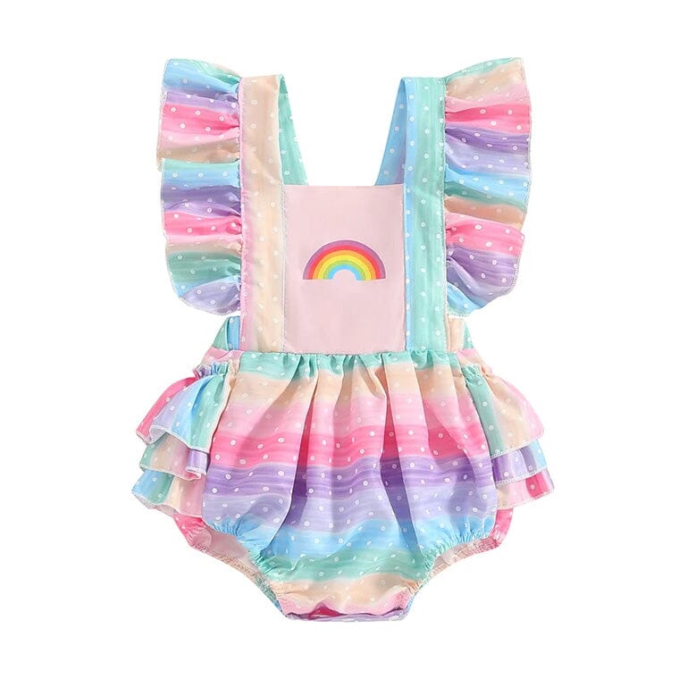 Rainbow Ruffled Baby Romper - Wearebambino - 3 - 6 M - Rainbow Ruffled Baby Romper