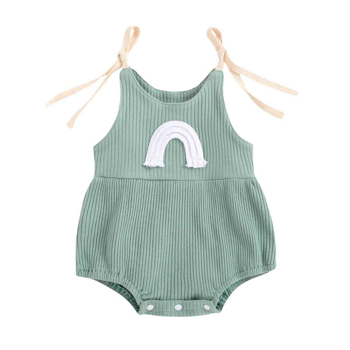 Rainbow Tie Up Baby Romper - Wearebambino - Green - 0 - 3 M - Rainbow Tie Up Baby Romper