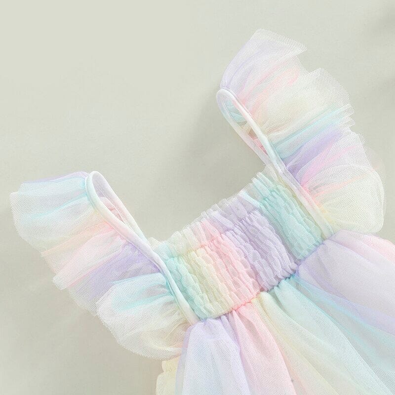 Rainbow Tulle Baby Romper - Wearebambino - 0 - 3 M - Rainbow Tulle Baby Romper