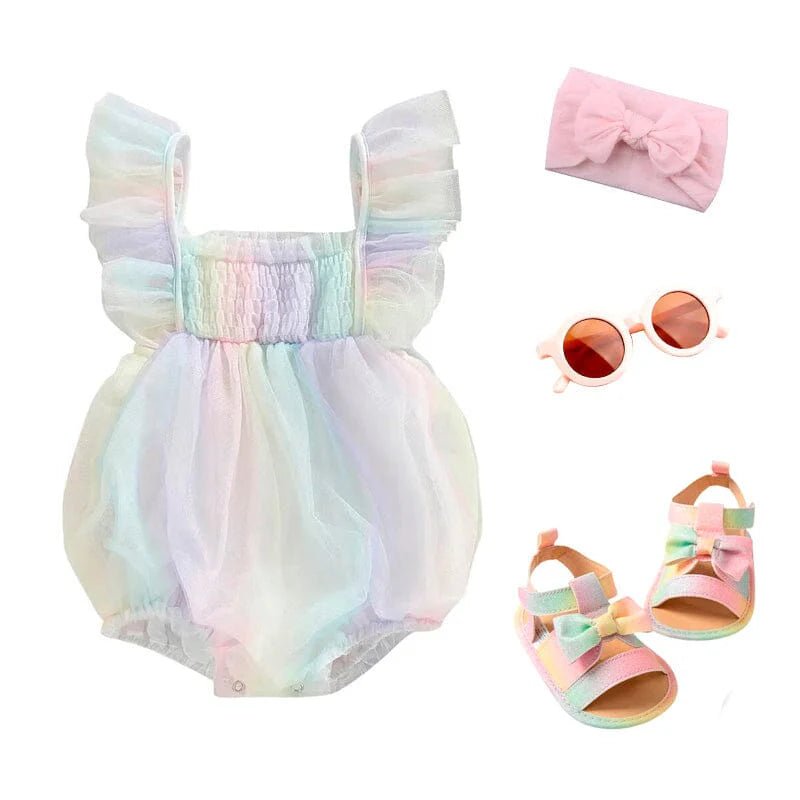 Rainbow Tulle Baby Romper - Wearebambino - 0 - 3 M - Rainbow Tulle Baby Romper