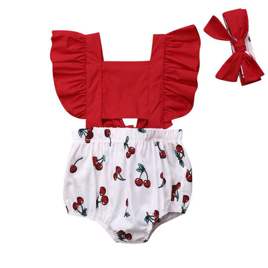 Red Cherry Baby Romper - Wearebambino - 0 - 3 M - Red Cherry Baby Romper