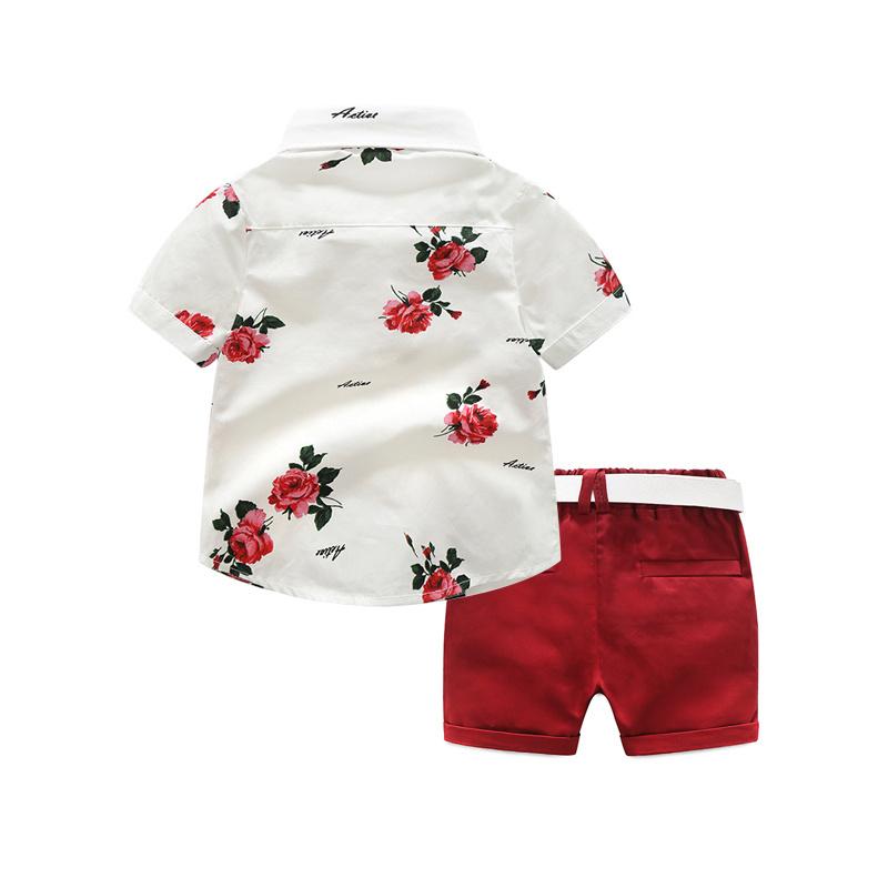 Red Floral Shirt Toddler Set - Wearebambino - 2T - Red Floral Shirt Toddler Set