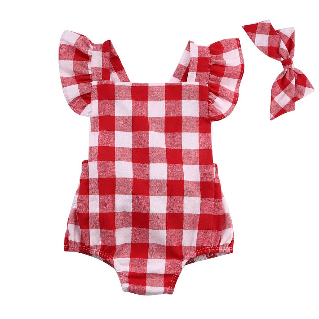 Red Plaid Baby Romper - Wearebambino - 0 - 3 M - Red Plaid Baby Romper