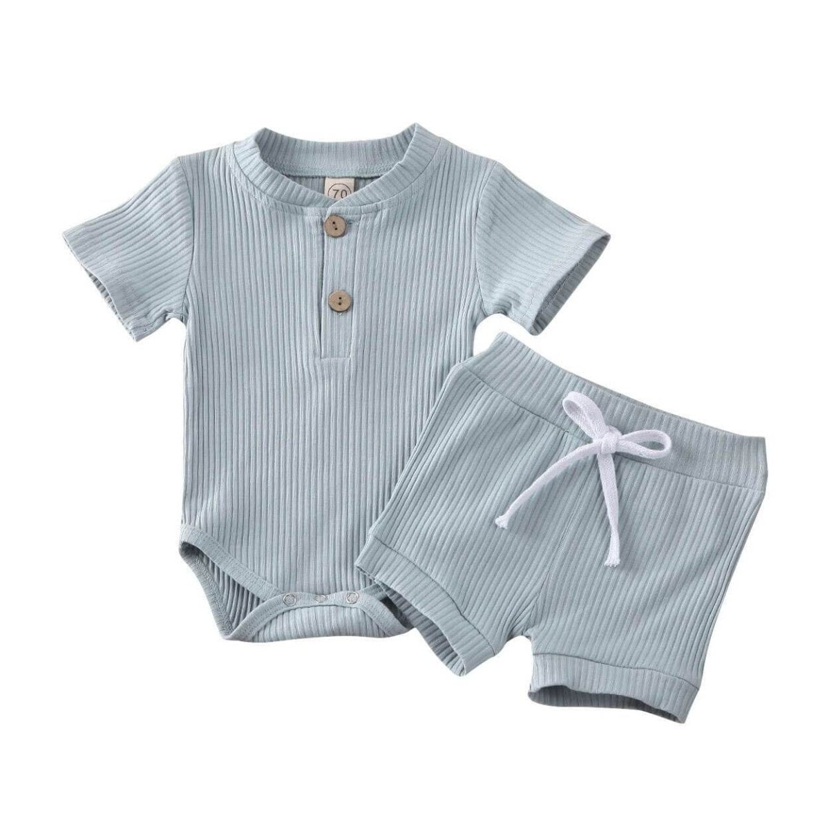 Ribbed Button Baby Set - Wearebambino - Blue - 3 - 6 M - Ribbed Button Baby Set