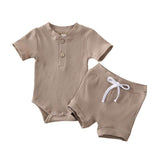 Ribbed Button Baby Set - Wearebambino - Brown - 3 - 6 M - Ribbed Button Baby Set