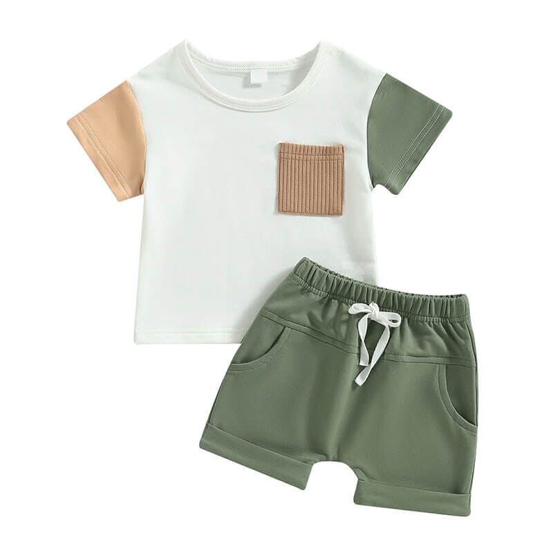 Ribbed Pocket Solid Shorts Baby Set - Wearebambino - 6 - 9 M - Ribbed Pocket Solid Shorts Baby Set