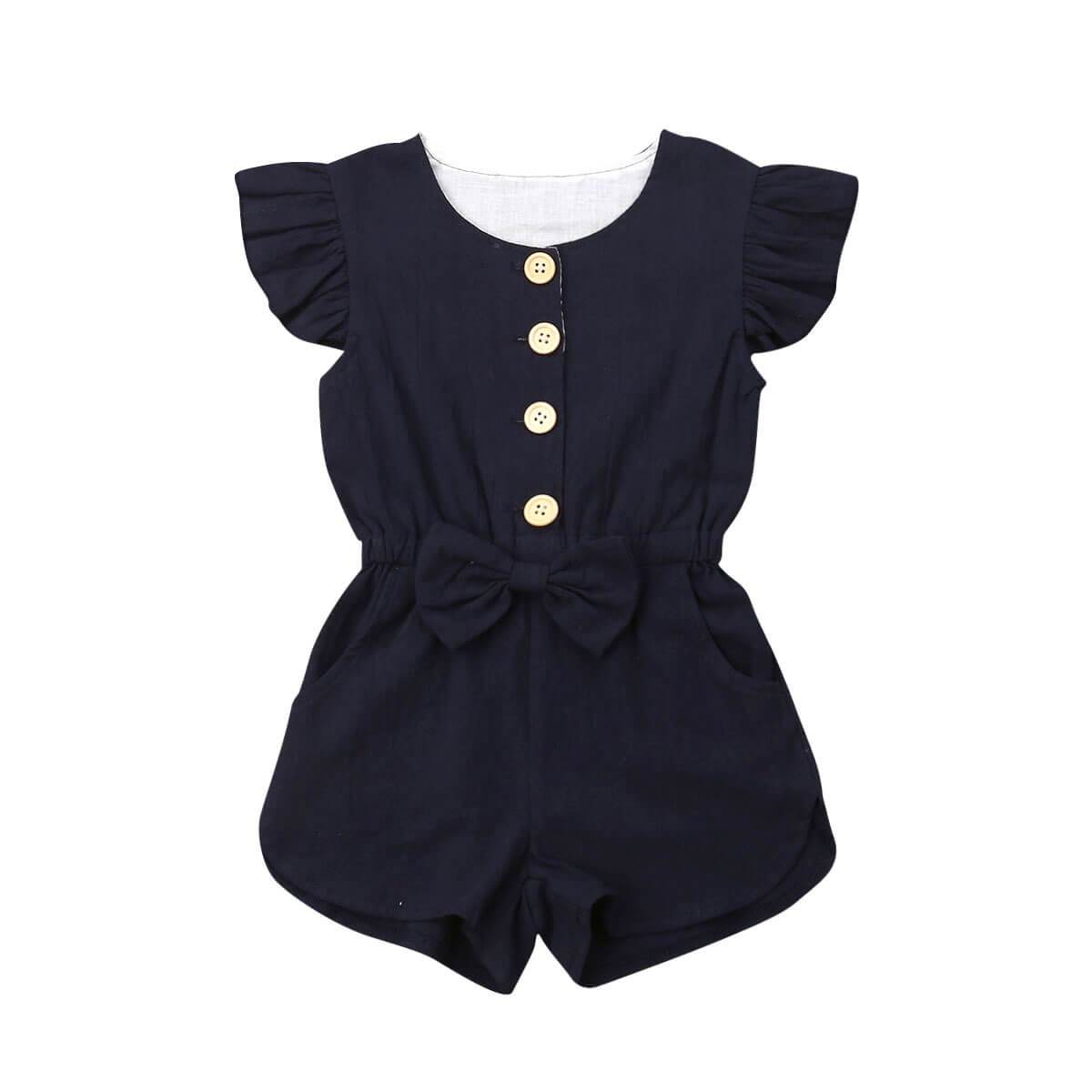 Ruffle Bow Toddler Romper - Wearebambino - Blue - 2T - Ruffle Bow Toddler Romper