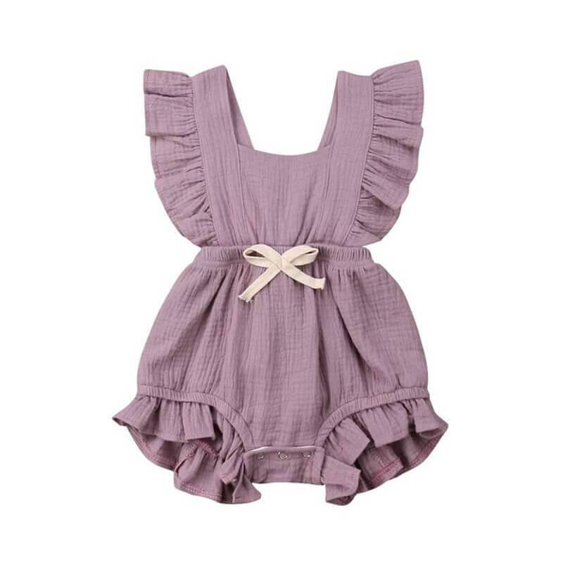 Ruffle Solid Baby Romper - Wearebambino - Purple - 3 - 6 M - Ruffle Solid Baby Romper