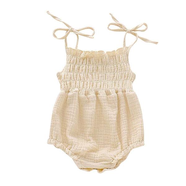 Ruffle Straps Baby Romper - Wearebambino - Beige - 0 - 3 M - Ruffle Straps Baby Romper