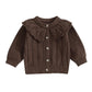 Ruffled Collar Knitted Baby Cardigan - Wearebambino - Brown - 0 - 3 M - Ruffled Collar Knitted Baby Cardigan