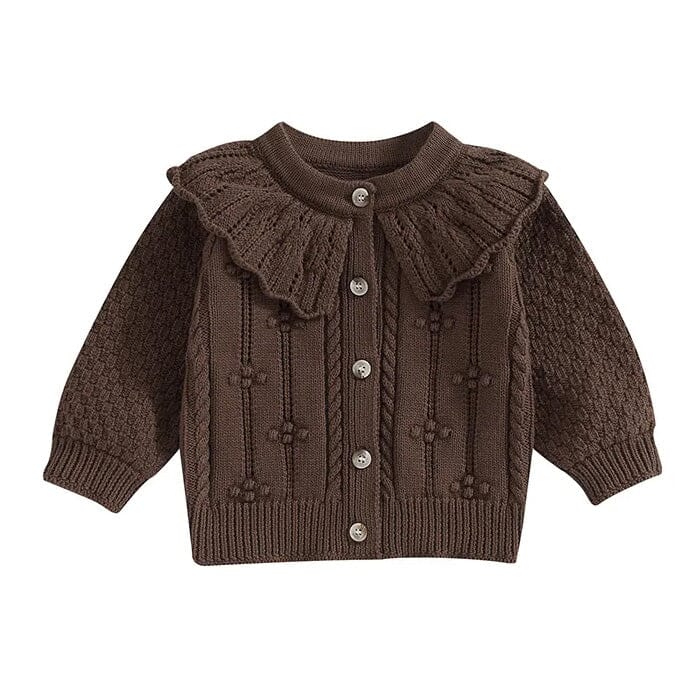 Ruffled Collar Knitted Baby Cardigan - Wearebambino - Brown - 0 - 3 M - Ruffled Collar Knitted Baby Cardigan