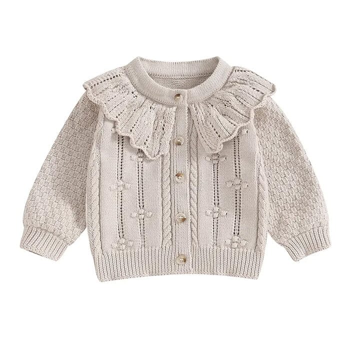 Ruffled Collar Knitted Baby Cardigan - Wearebambino - Beige - 0 - 3 M - Ruffled Collar Knitted Baby Cardigan